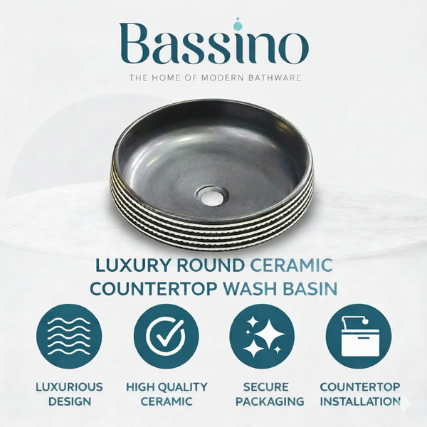 BASSINO Zebra Artisan Circular Ceramic Vessel Sink (16 x 16 x 6 Inches)