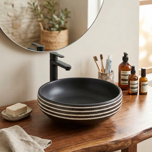 Zebra Artisan Circular Ceramic Vessel Sink 