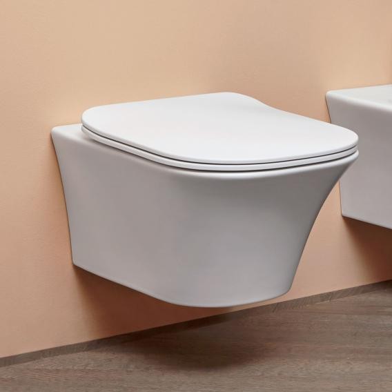 Bassino Ceramic Wall Mount/Wall Hung Western Toilet/Commode/Water Closet /European Commode P Trap Outlet Is From WALL With Soft Close Seat Cover For Bathrooms (Size : 500*355*370mm)