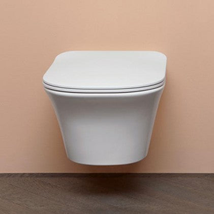 Bassino Ceramic Wall Mount/Wall Hung Western Toilet/Commode/Water Closet /European Commode P Trap Outlet Is From WALL With Soft Close Seat Cover For Bathrooms (Size : 500*355*370mm)