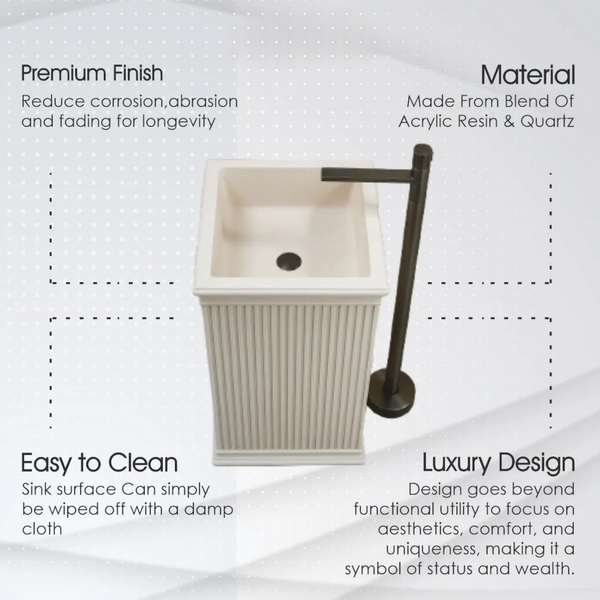 Artificial Stone Pedestal Basin – Ivory Designer Floor Mounted Wash Basin | 18x18x34 Inch