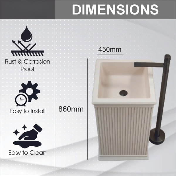 Artificial Stone Pedestal Basin – Ivory Designer Floor Mounted Wash Basin | 18x18x34 Inch