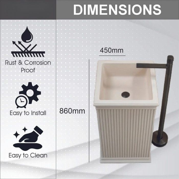BASSINO Ceramic Pedestal Free Standing Wash Basin For Living Room and Bathroom,Home & Office Basin (450X450X860 MM, Beige-Matt) BPB-631