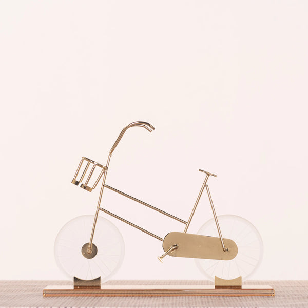 Featuring a delicate bicycle design crafted with gleaming gold accents and transparent glass elements creates a dynamic visual effect, making it a perfect statement piece for modern, eclectic, or minimalist interiors. BSP-8130