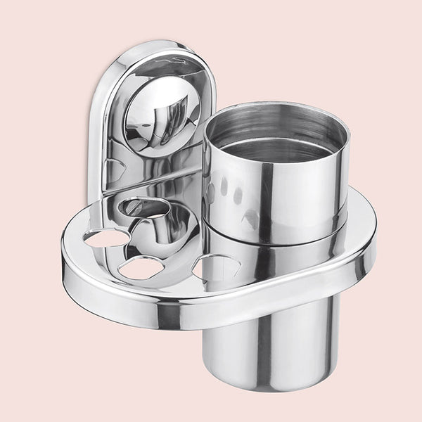 BASSINO Stylish Toothbrush Tumbler For Bathroom/office/home/hotels-SS 304-CHROME FINISH