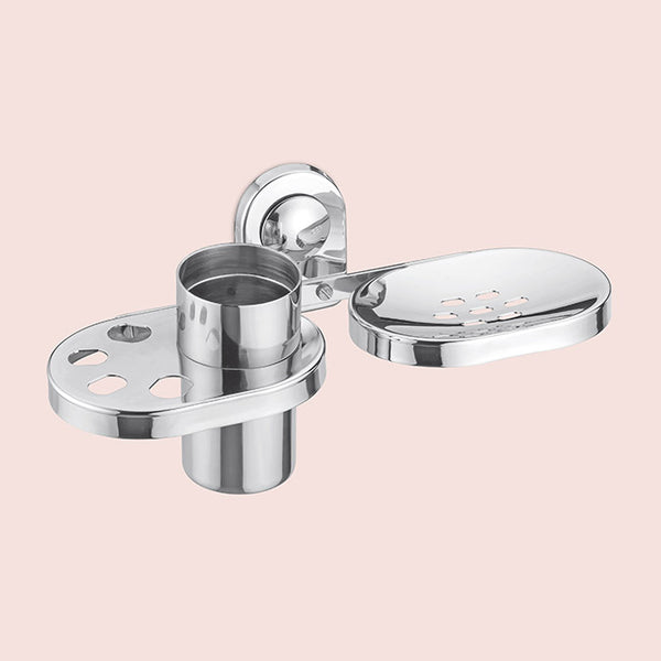 BASSINO Stylish Soap Dish & Toothbrush Tumbler For Bathroom/office/home/hotels-SS 304-CHROME FINISH