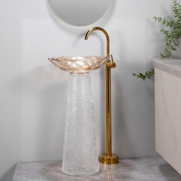Glass Pedestal Wash Basin,size-16x16x34 Inch Rose gold