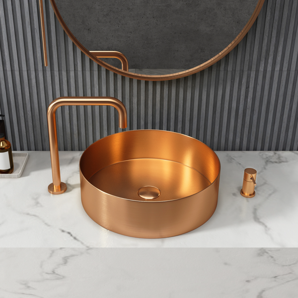 Bassino Modern Stainless Steel Wash Basin | Stylish Countertop Wash Basin for Bathroom–400x400x130 mm Rose gold