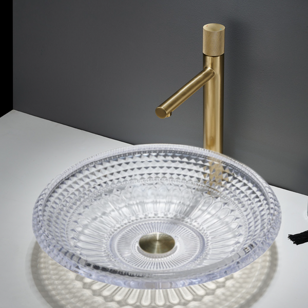 Bassino Modern Transparent Glass Wash Basin | Stylish Countertop Wash Basin for Bathroom–450x450x120 mm White