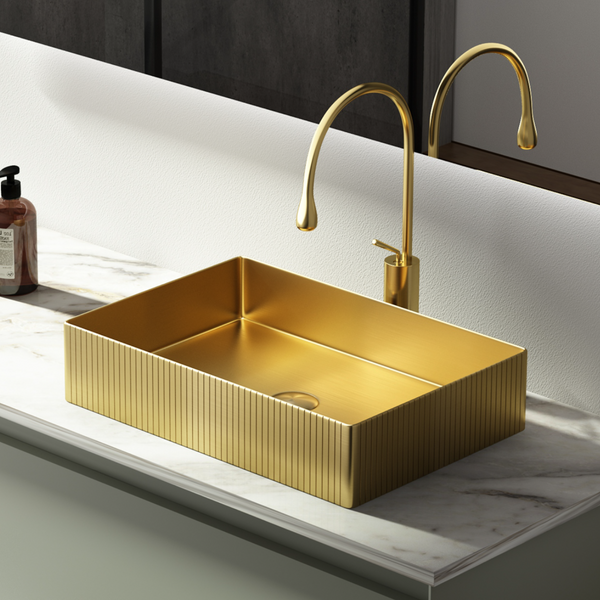 Modern Stainless Steel Countertop Wash Basin (500x352x110 mm) Gold
