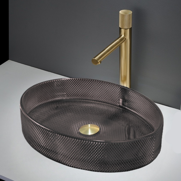 Bassino Stylish Modern Transparent Glass Table-top Basin, (20x15x5 inch) Black
