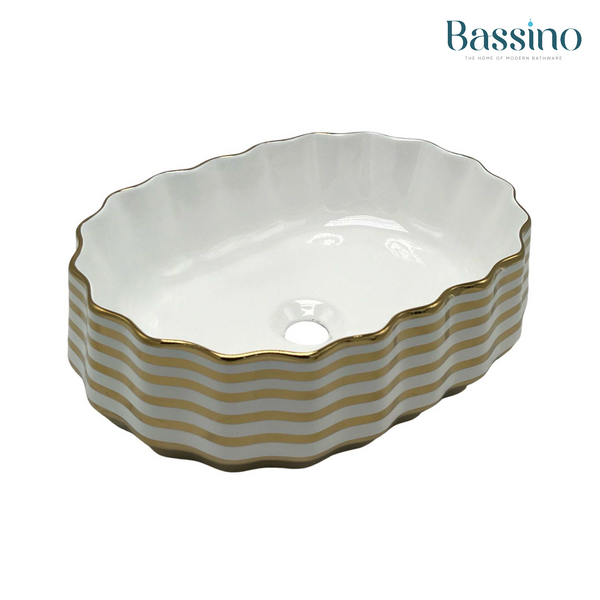 Premium Designer Table top Wash Basin (20x15x5.5 In) WhiteGold3