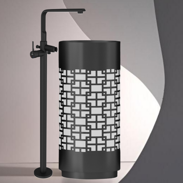 Metal Pedestal Wash Basin,size-16x16x33 Inch Black + White