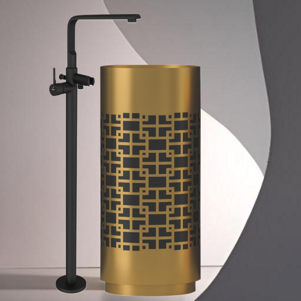 Metal Pedestal Wash Basin,size-16x16x33 Inch Gold + Black