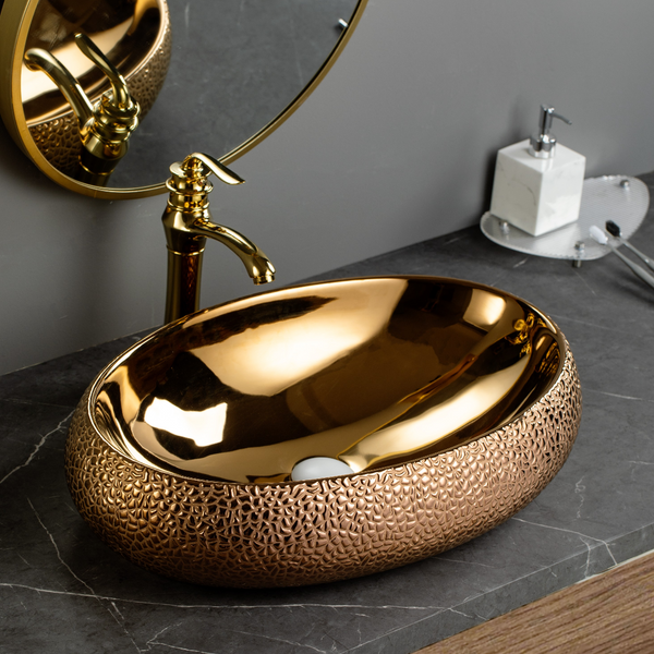 Luxury Rose Gold Tabletop Wash Basin (Crocodile Texture 24x16x6 In BTT-707)