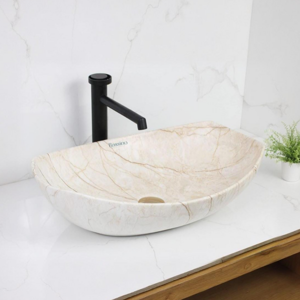 Premium Ceramic Table Top Wash Basin, Ivory Matt Finish (22 × 16 × 6 In) BTT-1443