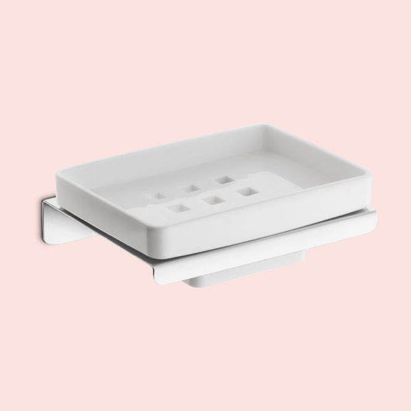 BASSINO Stylish Soap Dish  For Bathroom-SS 304 & PTMT Material-CHROME FINISH
