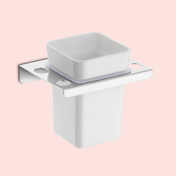 BASSINO Stylish Toothbrush Tumbler Holder For Bathroom-SS 304 & PTMT Material-CHROME FINISH