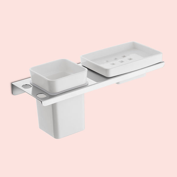 BASSINO Stylish Soap Dish & Toothbrush Tumbler Holder For Bathroom-SS 304 & PTMT Material-CHROME FINISH