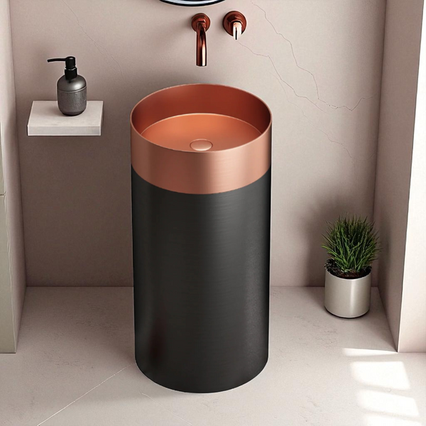 Metal Pedestal Wash Basin,size-16x16x33 Inch Rose Gold + Black