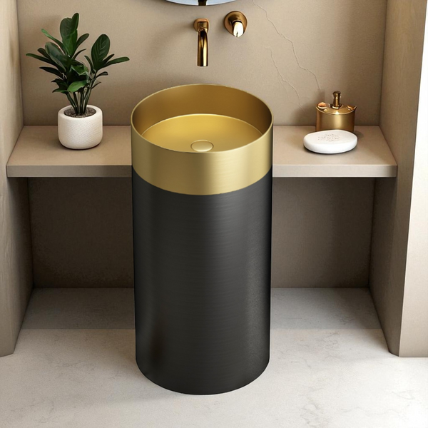 Metal Pedestal Wash Basin,size-16x16x33 Inch Gold + Black