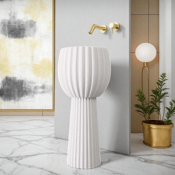 Artificial stone Pedestal Basin, white,16x16x34inch NZ-4020