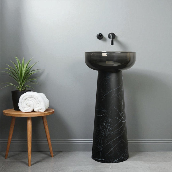 Resin Pedestal Wash Basin,size-16x16x33 Inch Black Marquina