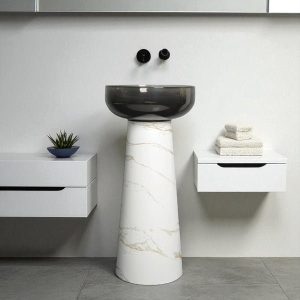 Resin Pedestal Wash Basin,size-16x16x33 Inch | White Satvario