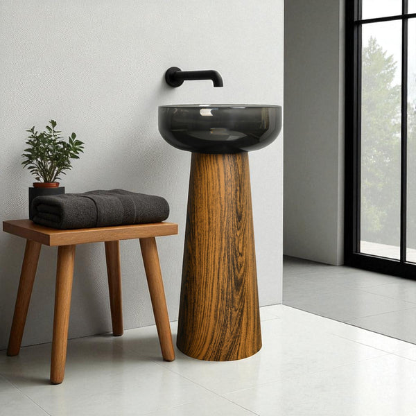 Resin Pedestal Wash Basin,size-16x16x33 Inch | Wooden