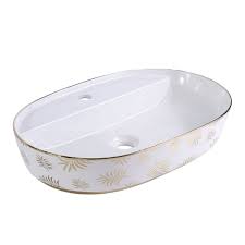 BASSINO Ceramic Wash Basin Countertop Tabletop Bathroom Sink Wash Basin( 600x 425 x 150mm)(OUTSIDE GOLD)