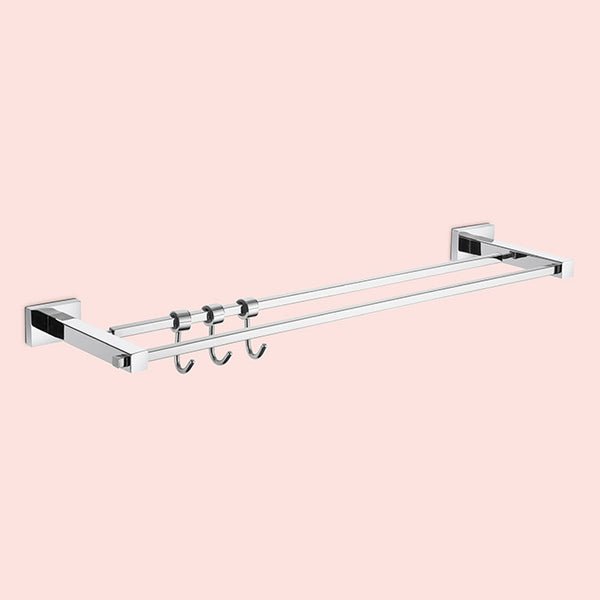 BASSINO Stylish Double Towel Rod 24 Inch For Bathroom/office/home/hotels-Brass-Chrome Glossy Finish