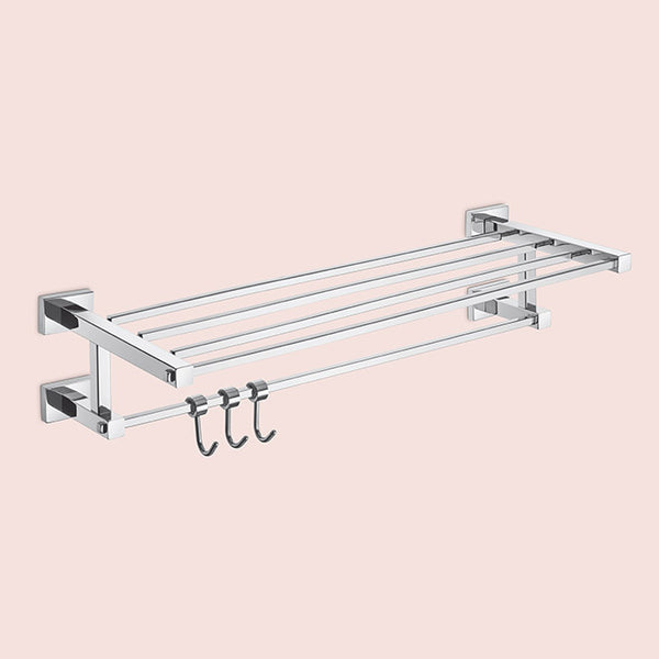 BASSINO Stylish Towel Rack With Rod For Bathroom/office/home/hotels-Brass-Chrome Glossy Finish Silver