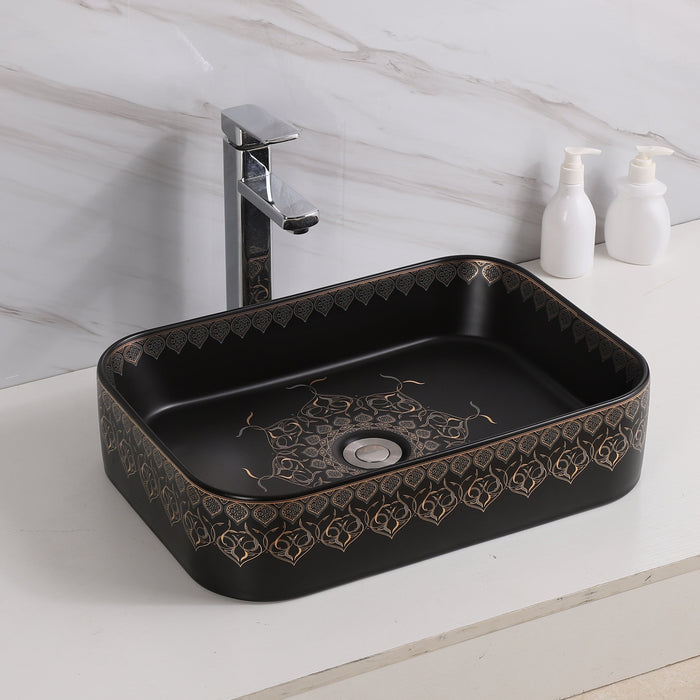 rectangle Black Moroccan Premium Designer Multi-Print Table Top Basin (20x14x5 In)
