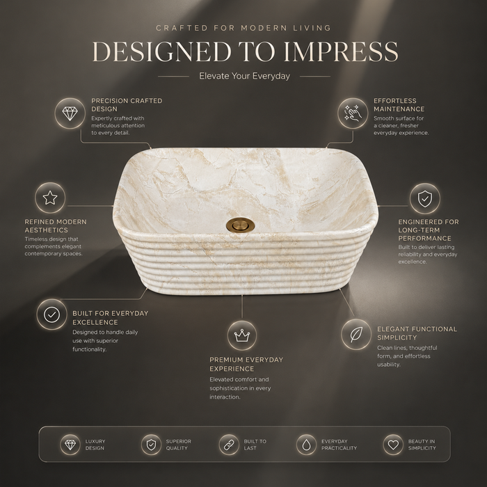 square Beige shade Modern Marble finish Countertop Wash Basin 