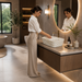 square Beige shade Modern Marble finish Countertop Wash Basin 