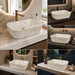 square Beige shade Modern Marble finish Countertop Wash Basin 