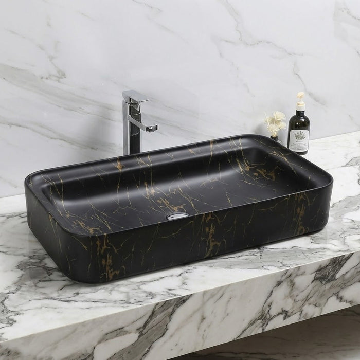 Luxury Matt Marble Countertop Wash Basin | Designer Rectangular Table Top Basin |  (30" × 16" × 6" IN)