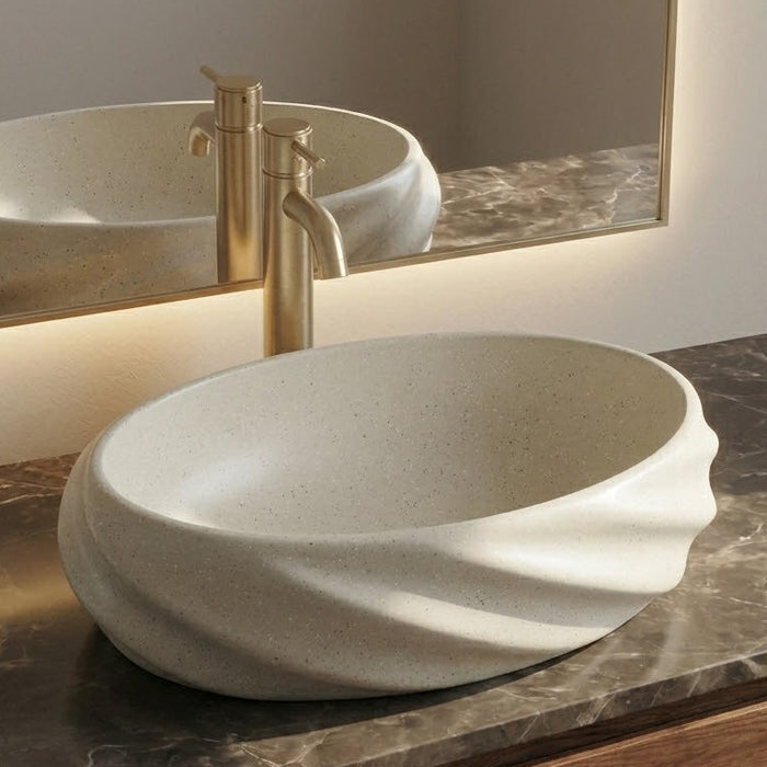 Terrazzo Matt Oval Countertop contemporary Wash Basin (21″ × 13″ × 6″ IN)