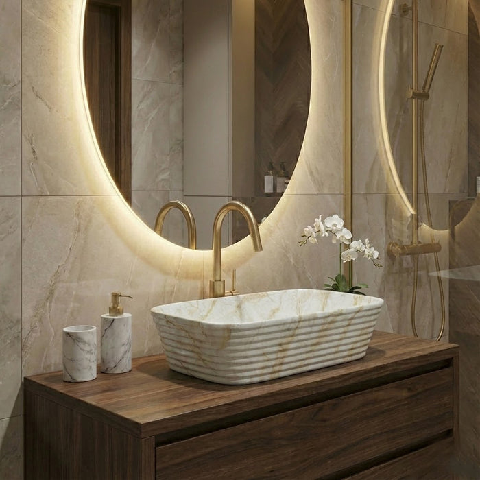 Modern Marble finish Countertop Wash Basin | (20" × 15"× 6" IN) Designer Bathroom Sink