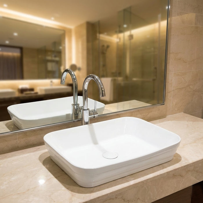 Rectangular Countertop Wash Basin | 20 × 14 × 5 Inches Designer Bathroom Sink – Glossy & Matte Finish