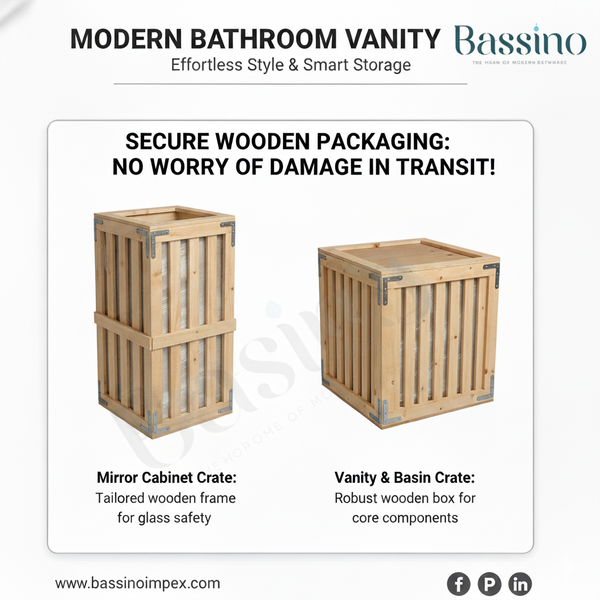 BASSINO Bathroom Vanity Cabinet Set – 24″ Wall Mounted PVC & Carbon Fiber Vanity with Ceramic Basin & LED Mirror Cabinet
