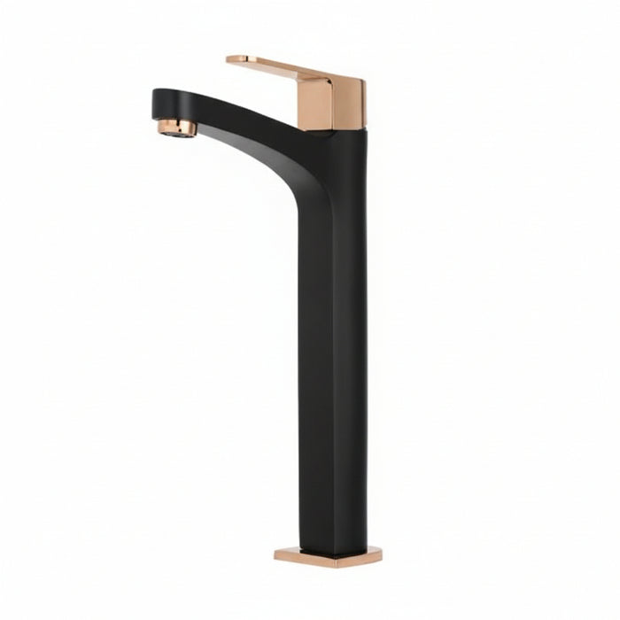 BASSINO Stylish Bathroom Basin faucets/Pillar Cock tap 12 inch Brass tap for Counter top/Table top Basin (SOLE SERIES, BLACK ROSE GOLD)