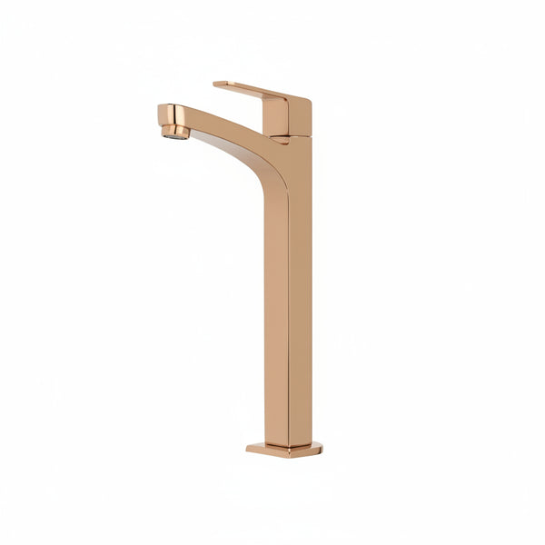 BASSINO Stylish Bathroom Basin faucets/Pillar Cock tap 12 inch Brass tap for Counter top/Table top Basin (Sole Series, Rose Gold)