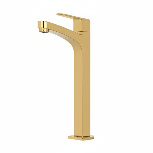 BASSINO Stylish Bathroom Basin faucets/Pillar Cock tap 12 inch Brass tap for Counter top/Table top Basin (SOLE SERIES, GOLD)