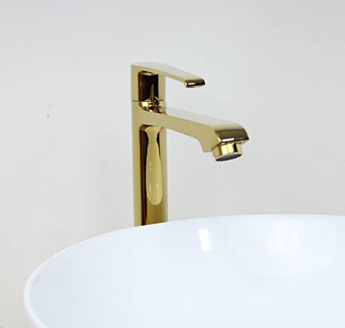 BASSINO Stylish Bathroom Basin faucets/Pillar Cock tap 12 inch Brass tap for Counter top/Table top Basin (Primo Series, Gold)