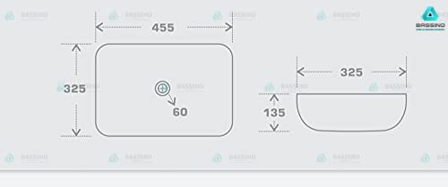 BASSINO Art Wash Basin Countertop, Tabletop Ceramic finish Bathroom Sink/Basin (455x325x145mm) (Design19), Multi