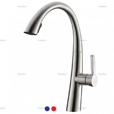 BASSINO Brass Kitchen Faucet Luxury Design Pull Out Kitchen Faucet Tap Single Hole 360° Rotatable/Dual Water Flow System Kitchen Sink Tap Faucet (Silver) BTT-2105