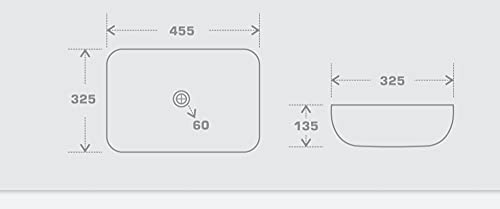 BASSINO Art Wash Basin Countertop, Tabletop Ceramic Bathroom Sink/Basin (455x325x145mm)