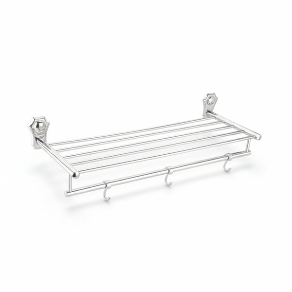 Bassino Stainless Steel Towel Rack with Towel Rod and Sliding Hooks for Bathroom Chrome Plated Towel Holder Size (24 INCH)