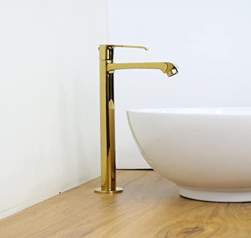 BASSINO Stylish Bathroom Basin faucets/Pillar Cock tap 12 inch Brass tap for Counter top/Table top Basin (Primo Series, Gold)